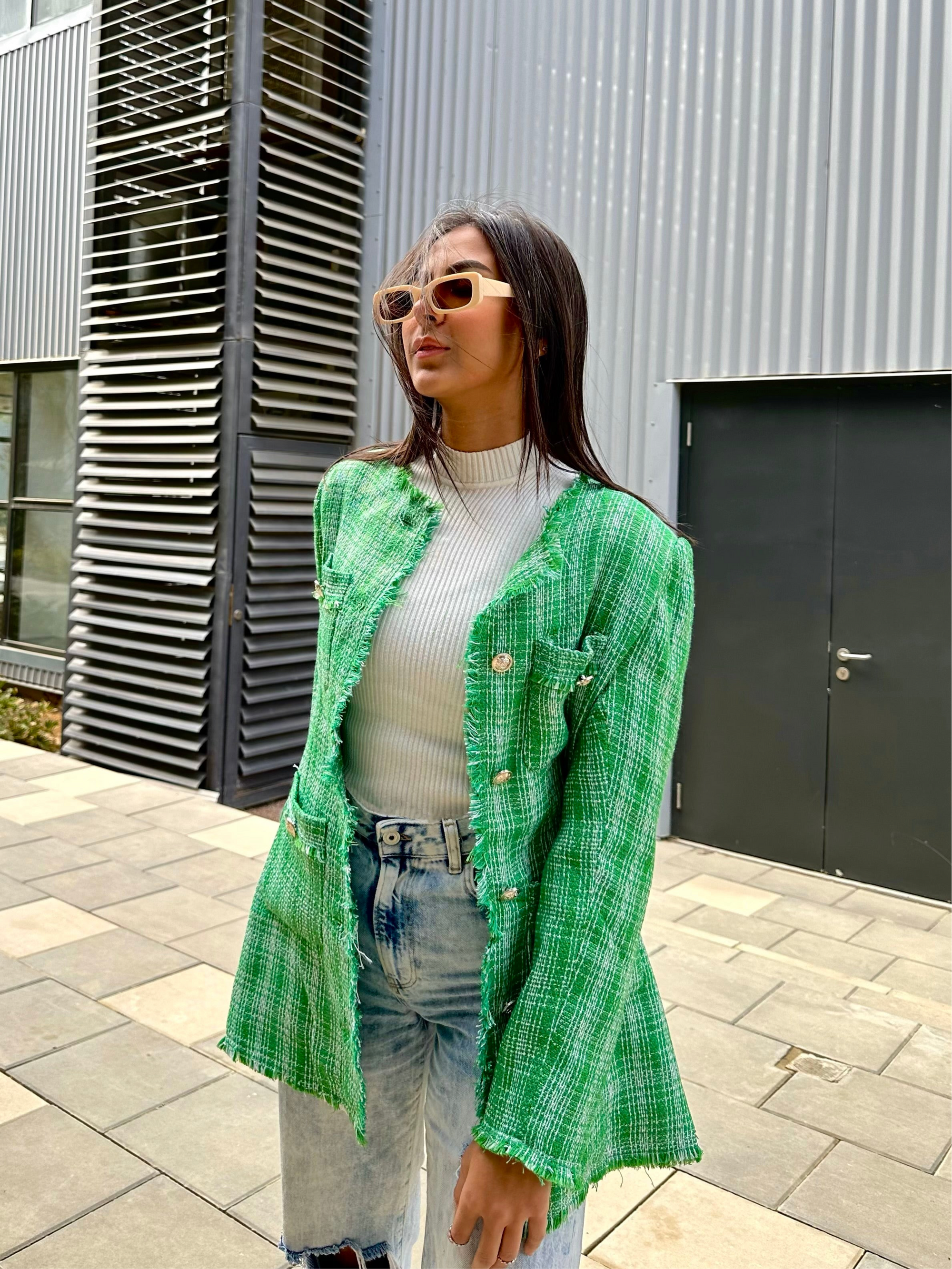 TWEED BLAZER IN GREEN
