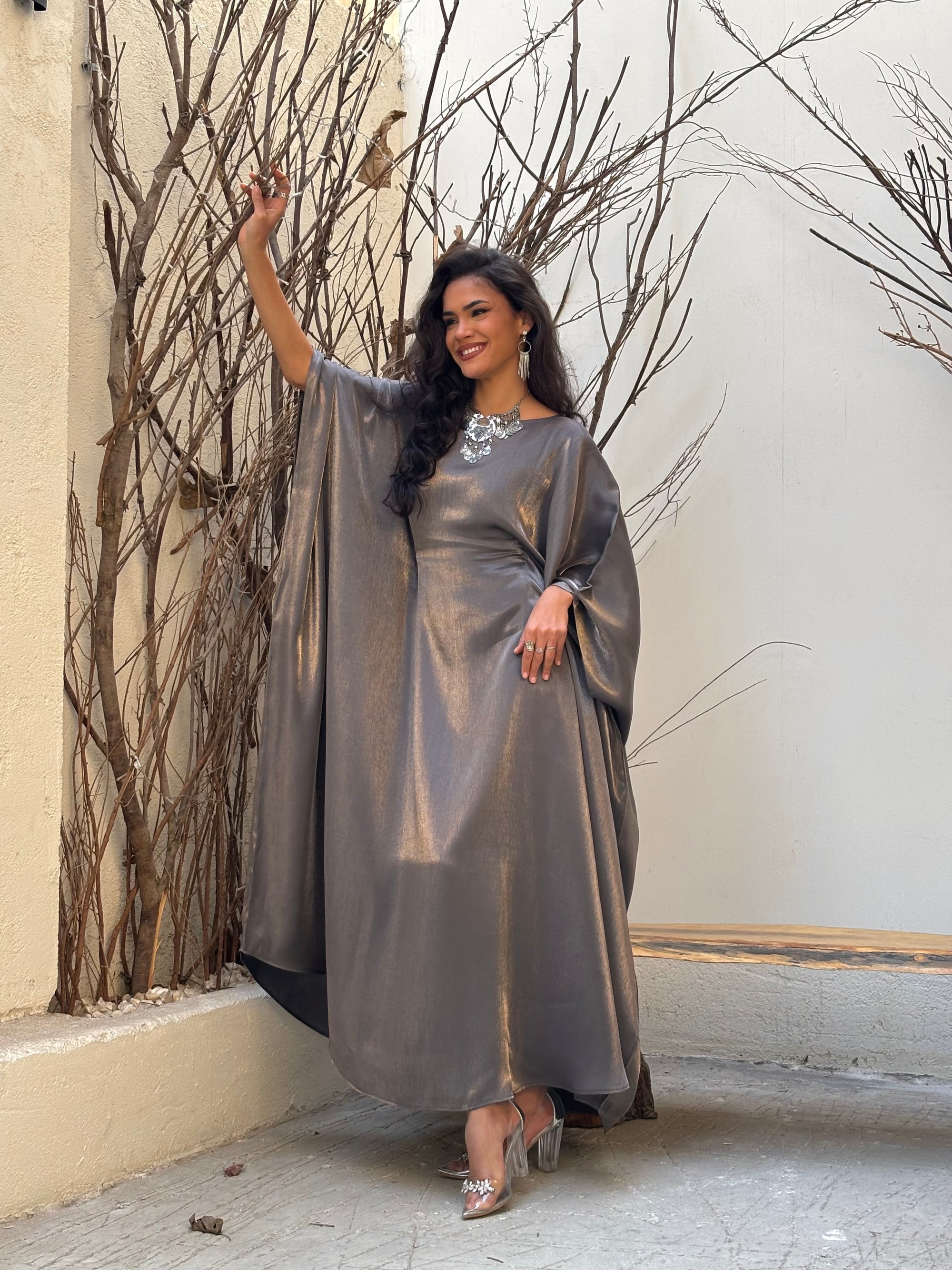 RIMAL DRESS IN DARK SILVER