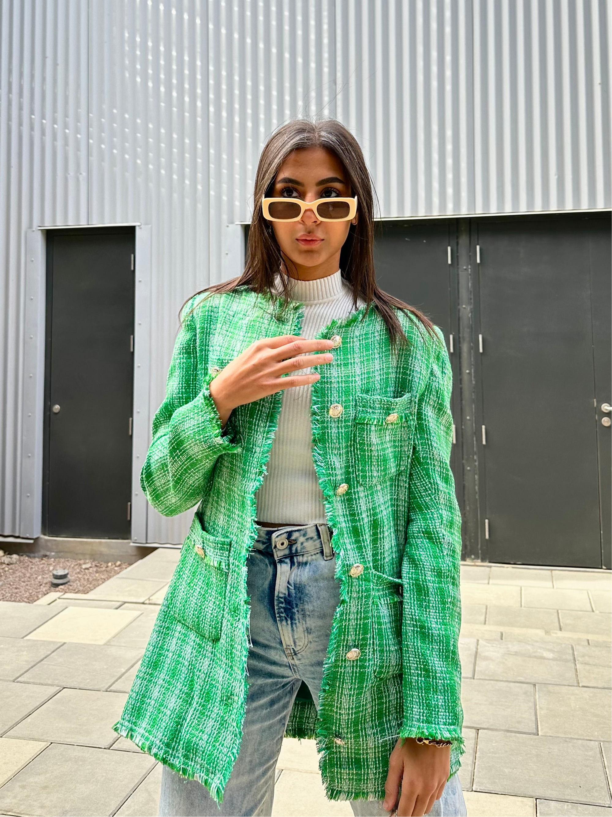 TWEED BLAZER IN GREEN