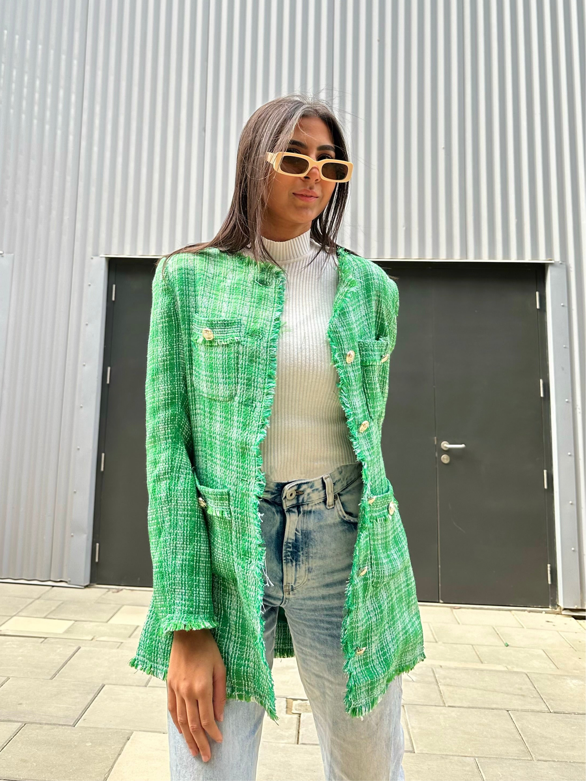 TWEED BLAZER IN GREEN