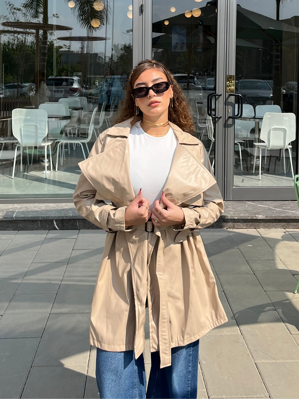 LEATHER TRENCH IN BEIGE