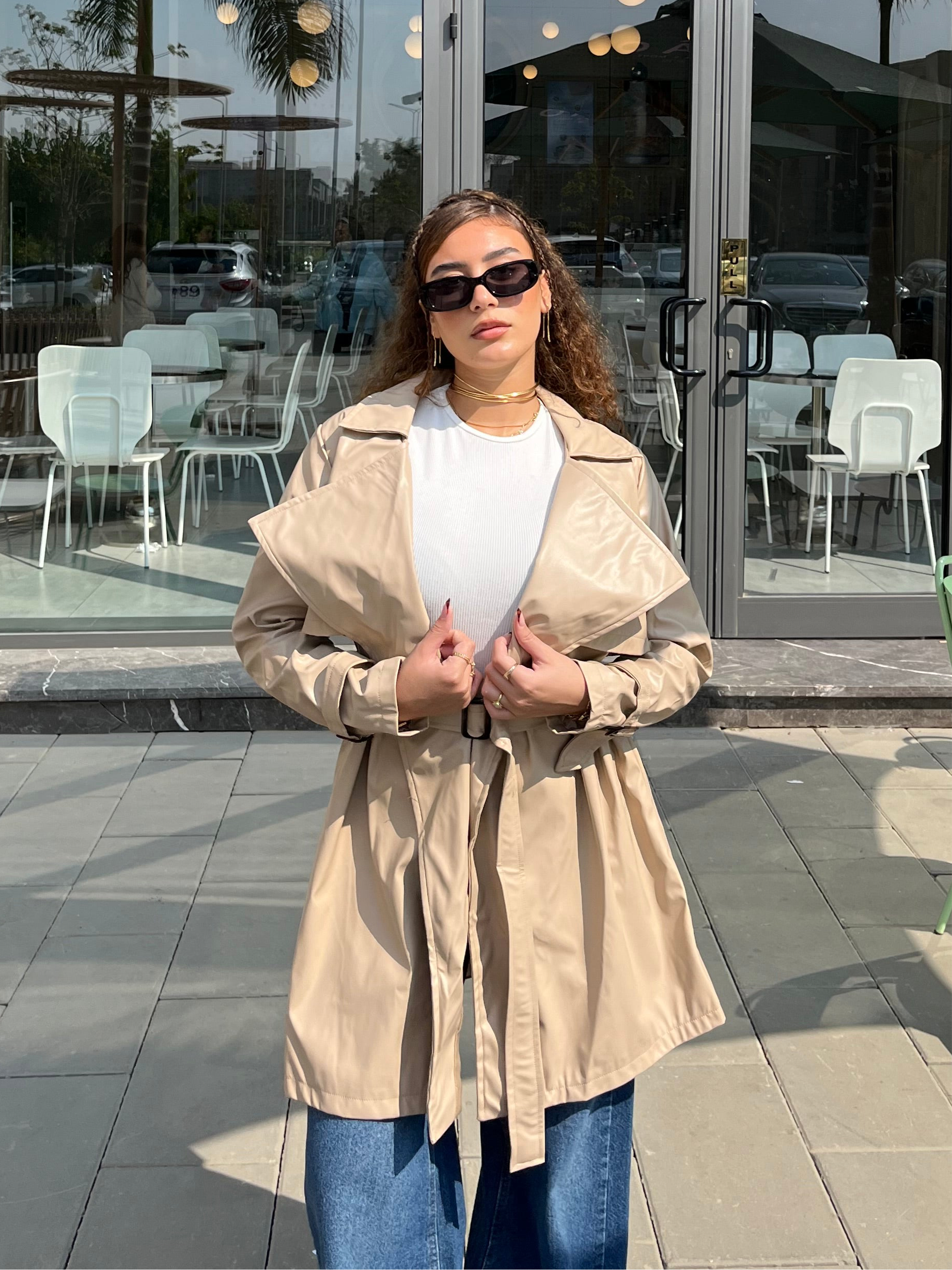 LEATHER TRENCH IN BEIGE