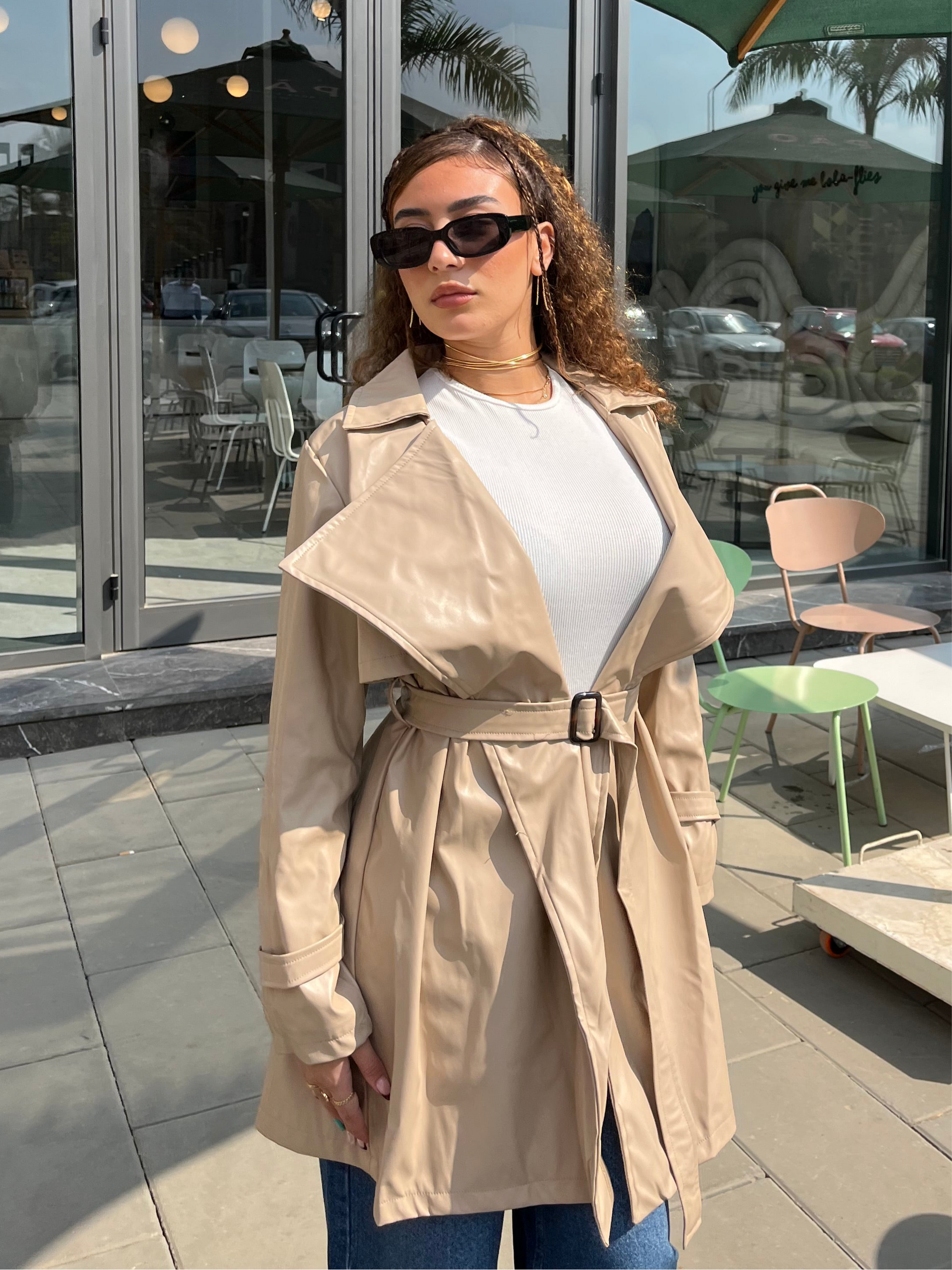 LEATHER TRENCH IN BEIGE