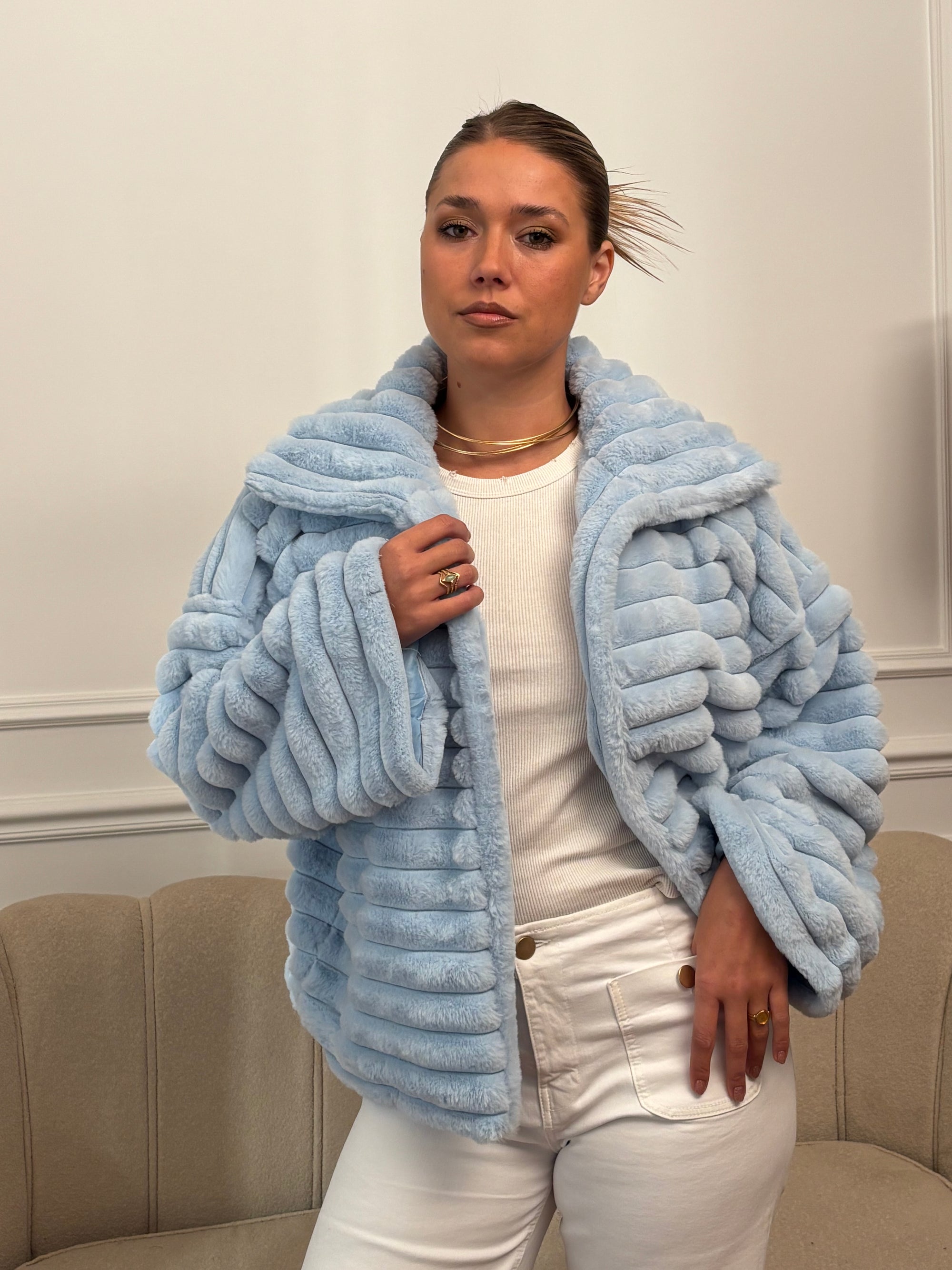 FUR JACKET IN BABY BLUE