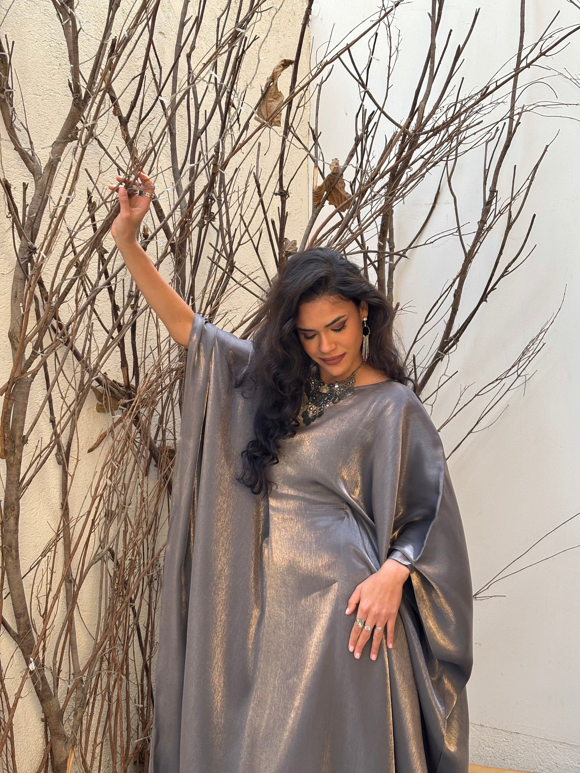 RIMAL DRESS IN DARK SILVER