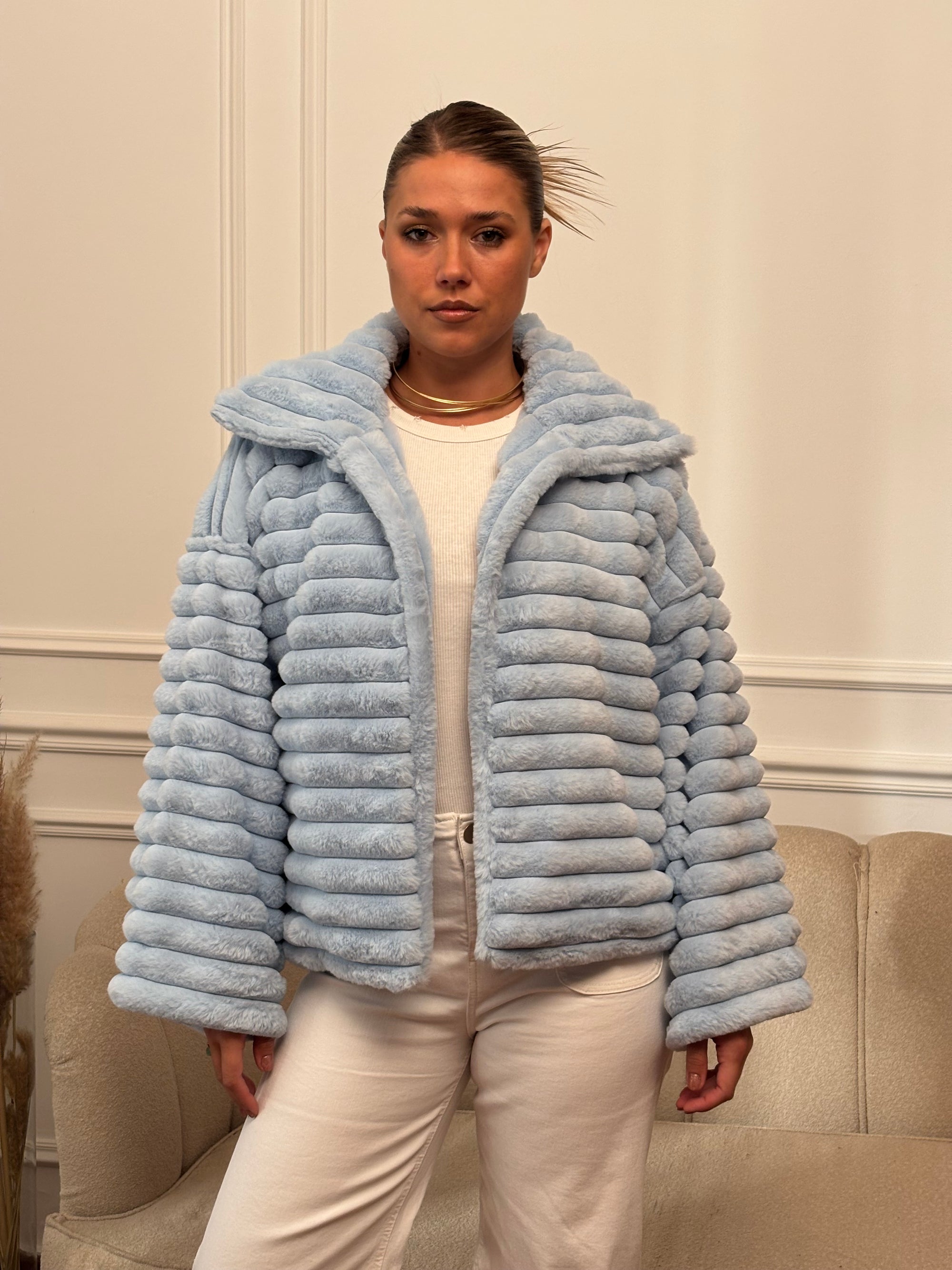 FUR JACKET IN BABY BLUE