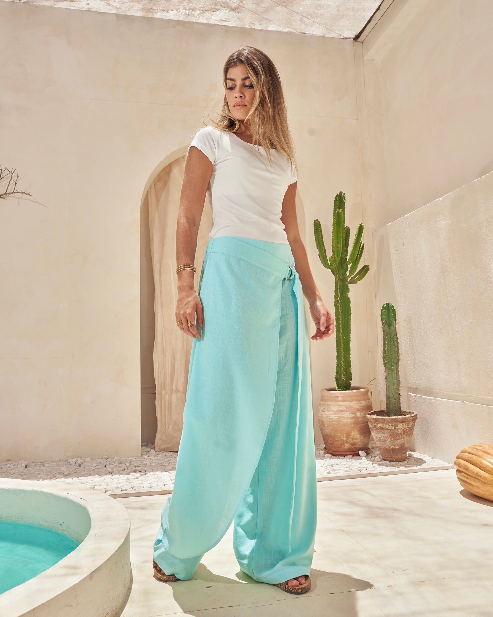 VIRA WRAP PANTS IN TURQUOISE