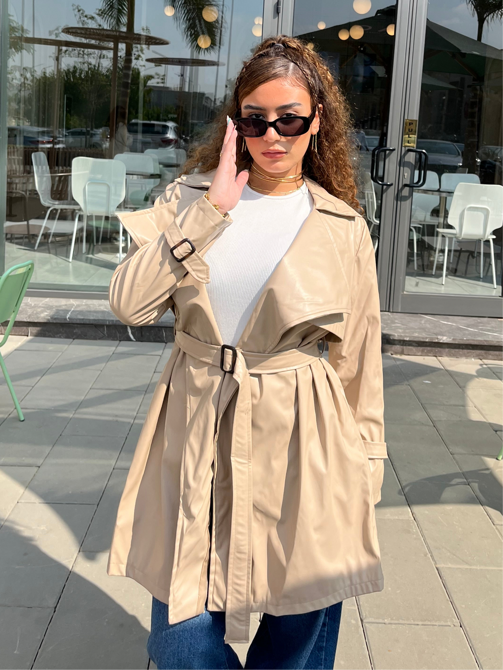 LEATHER TRENCH IN BEIGE