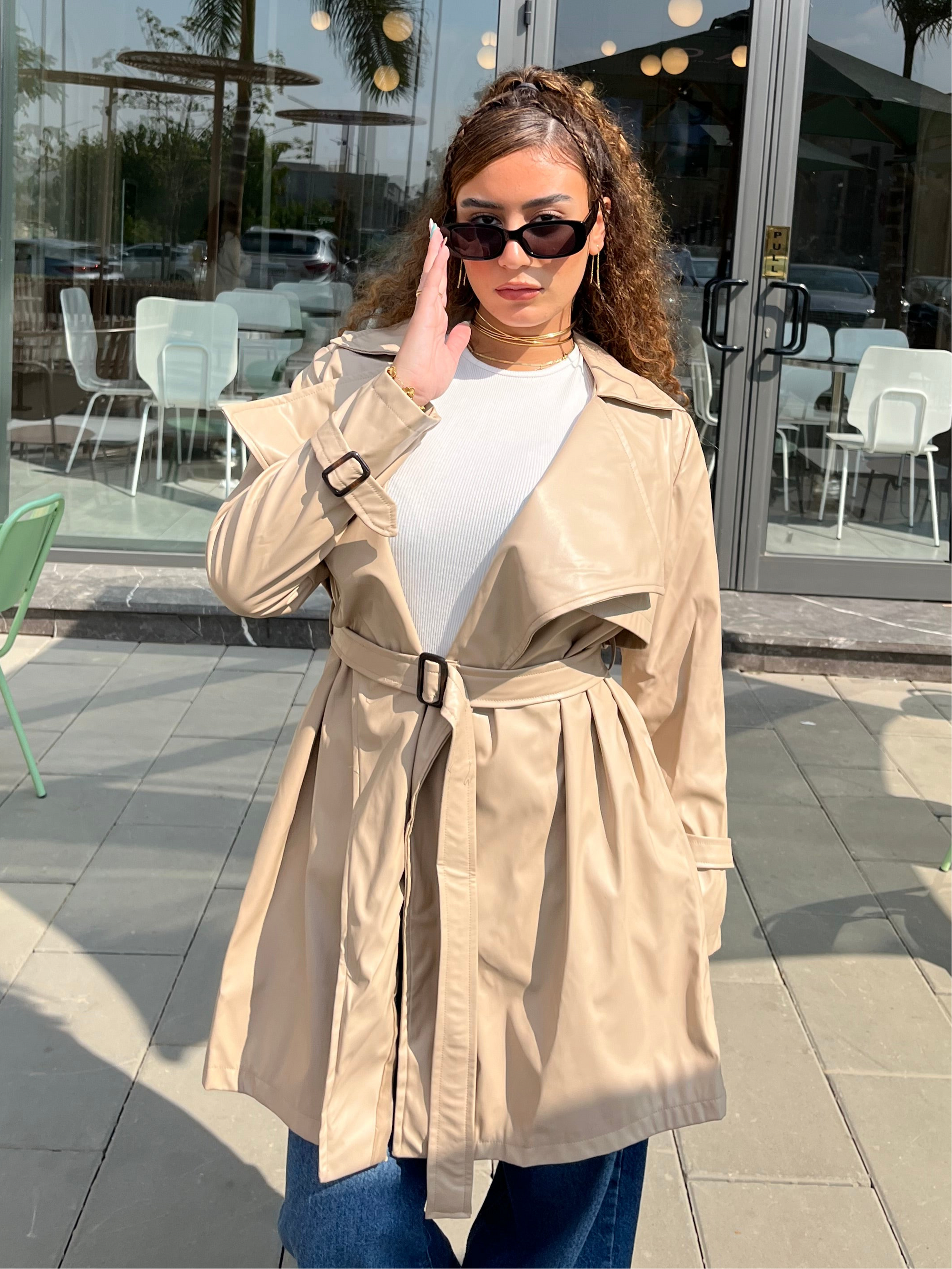 LEATHER TRENCH IN BEIGE